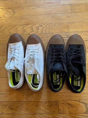 Converse Low-Top Sneakers in White and Black with Brown Toe Caps